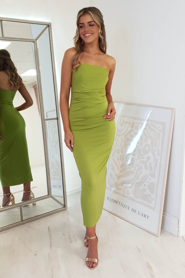 Irine Bodycon Strapless Midi Dress | Lime