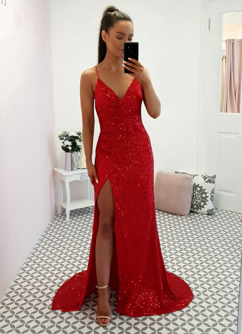 Kalila Gown Gold Red Sequin | Oh Hello Clothing