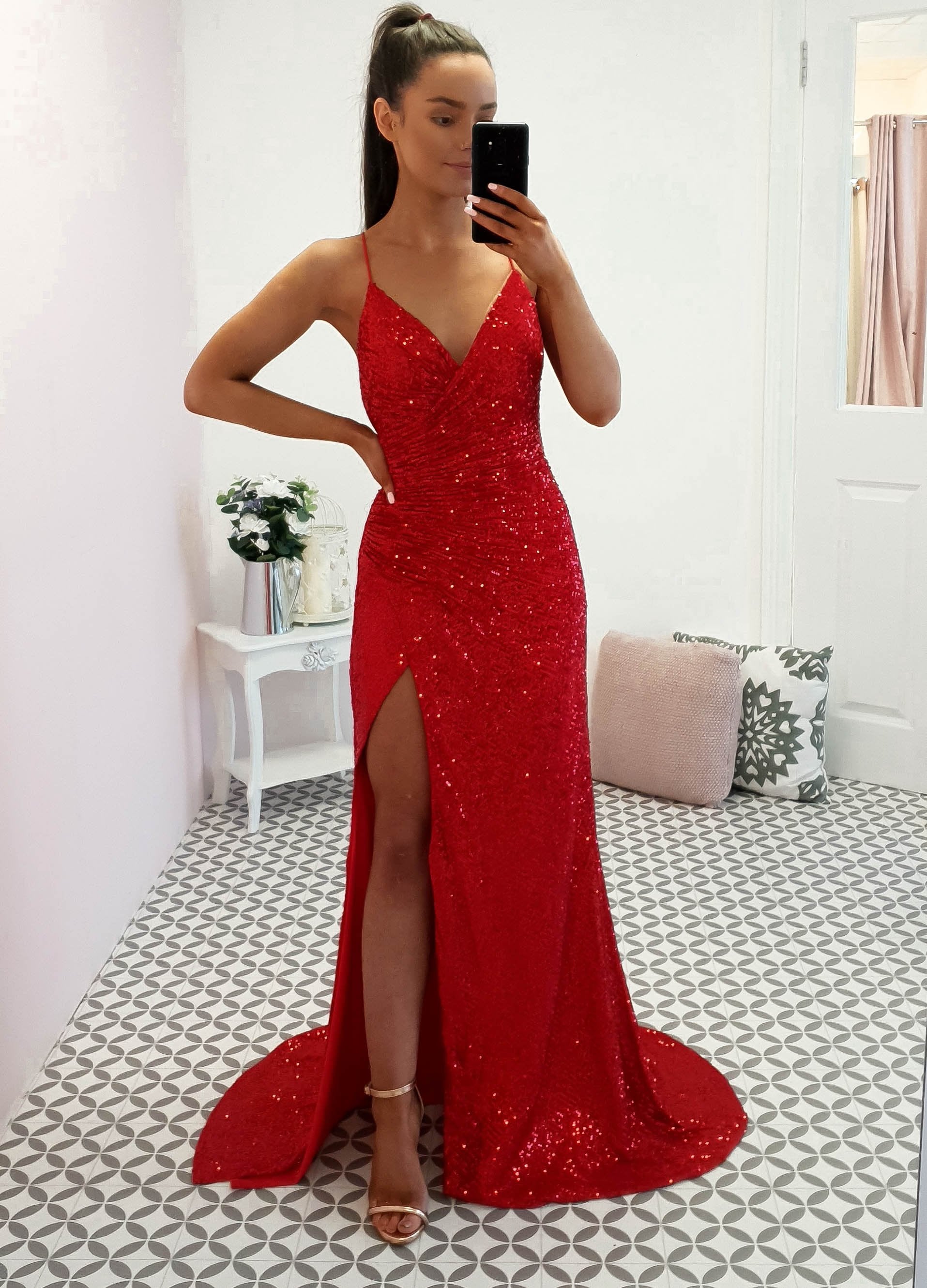 Gold and outlet red evening gown