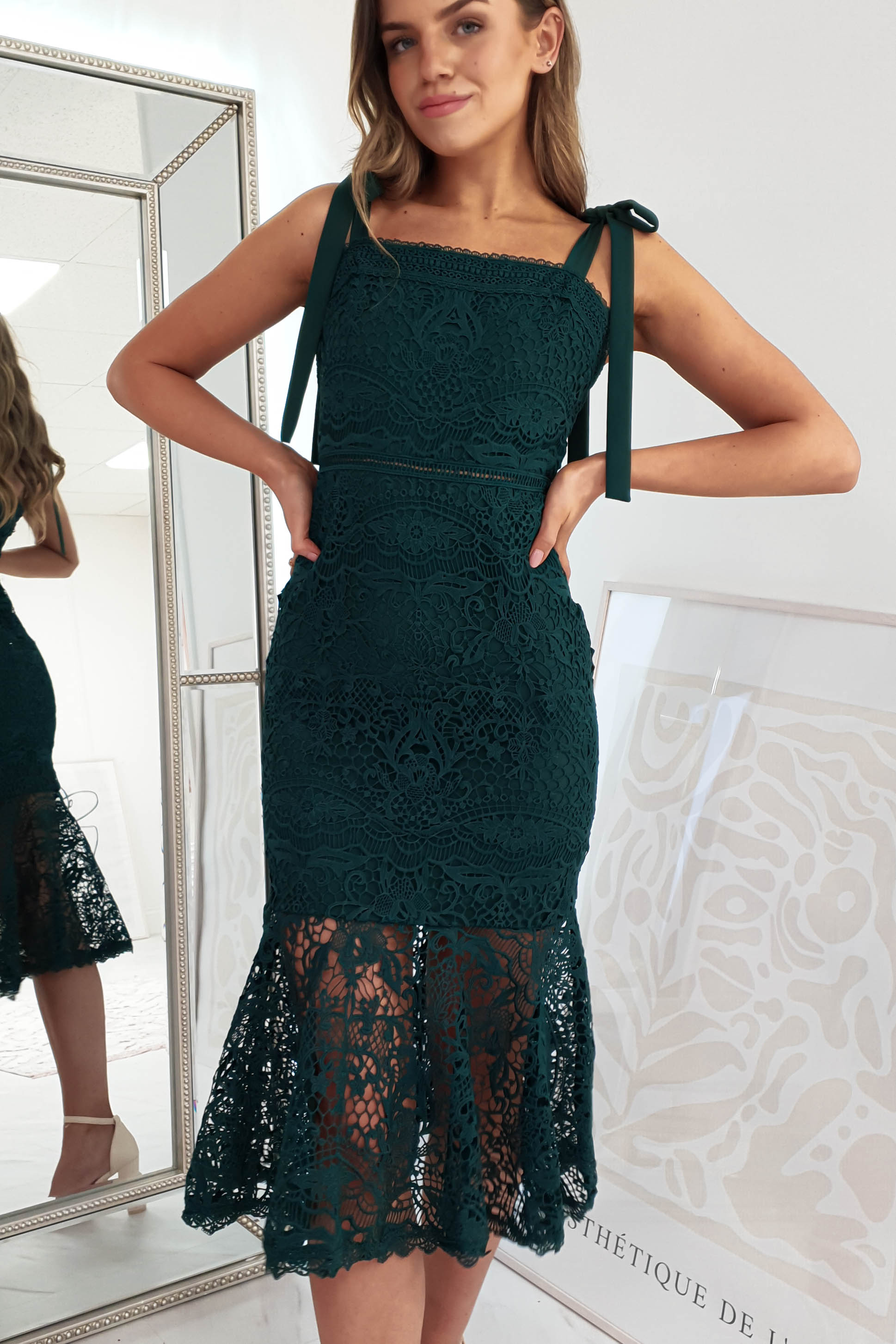 Karina Lace Midi Dress | Forest Green