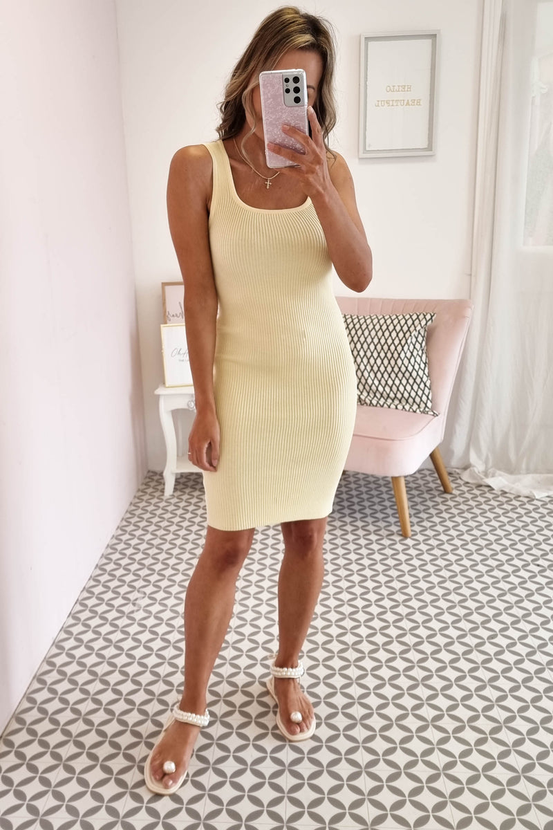 Kersi Ribbed Mini Dress | Yellow