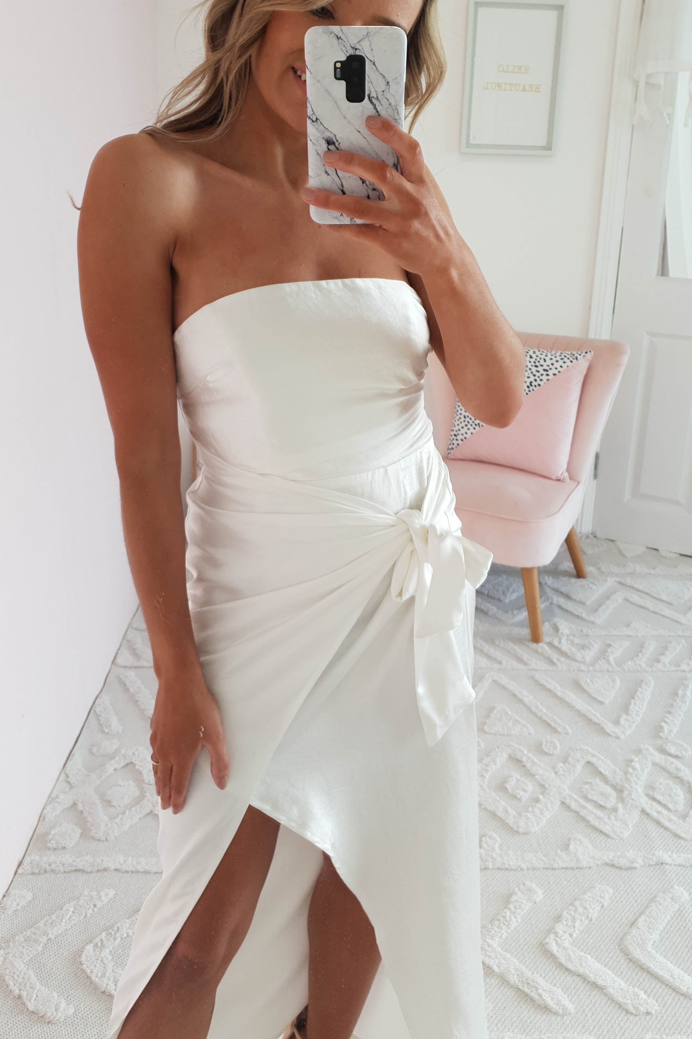 Liberty Satin Midi Dress | White