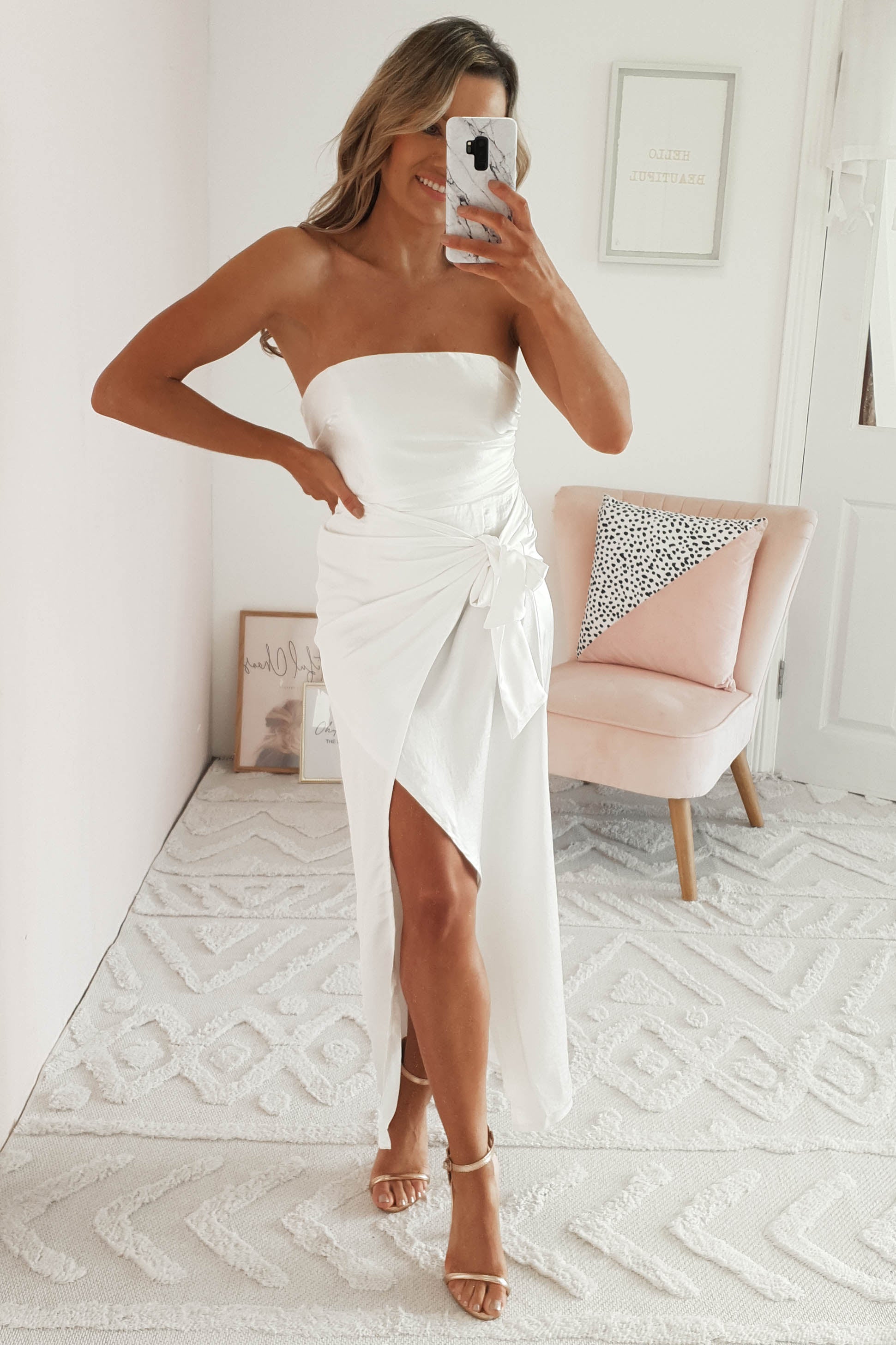 Liberty Satin Midi Dress | White