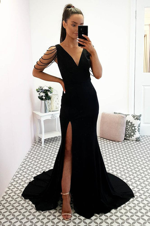 Lorese Off The Shoulder Beaded Gown | Black