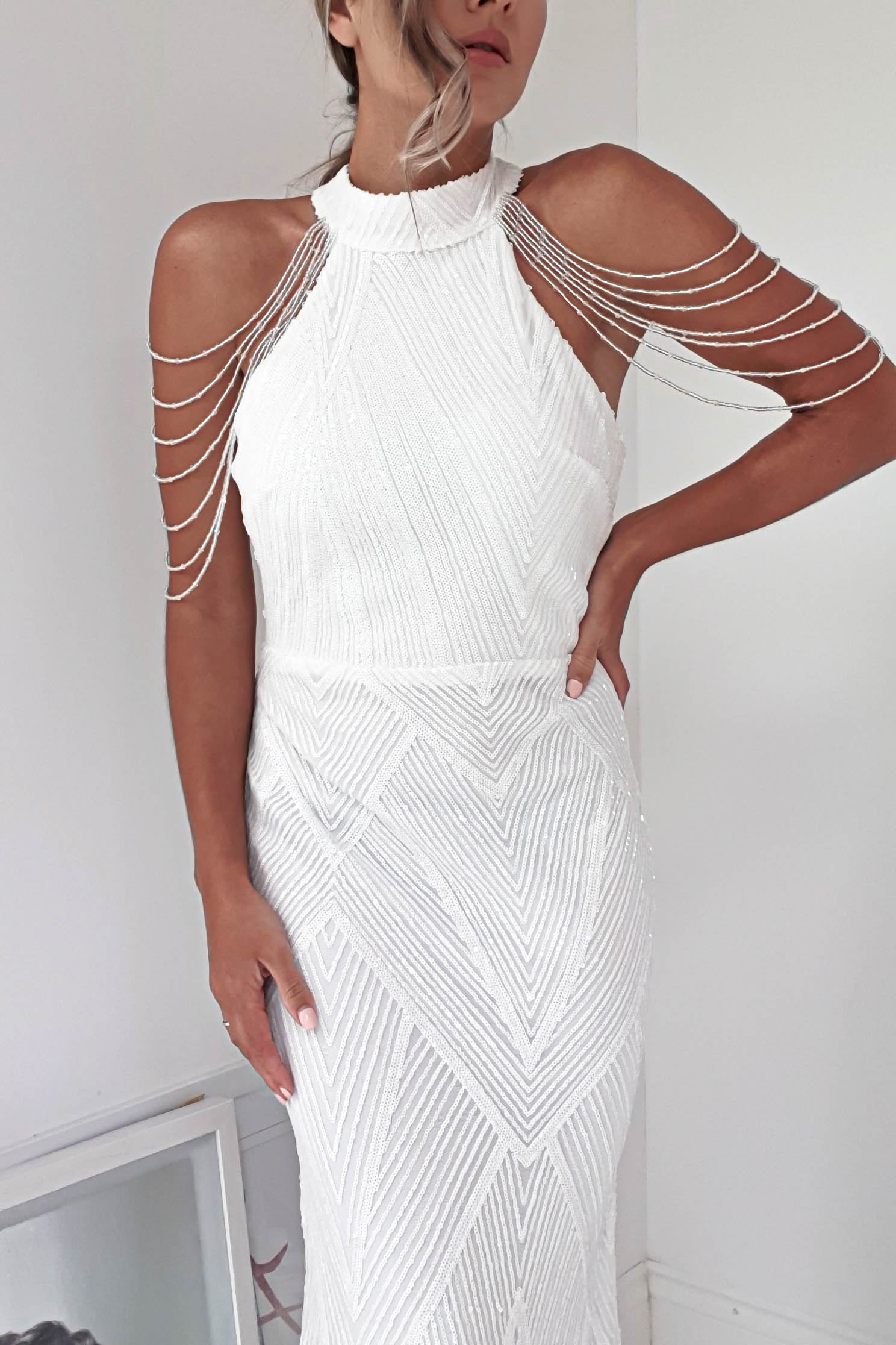 Lucile Verziertes Kleid mit Pailletten | Weiß