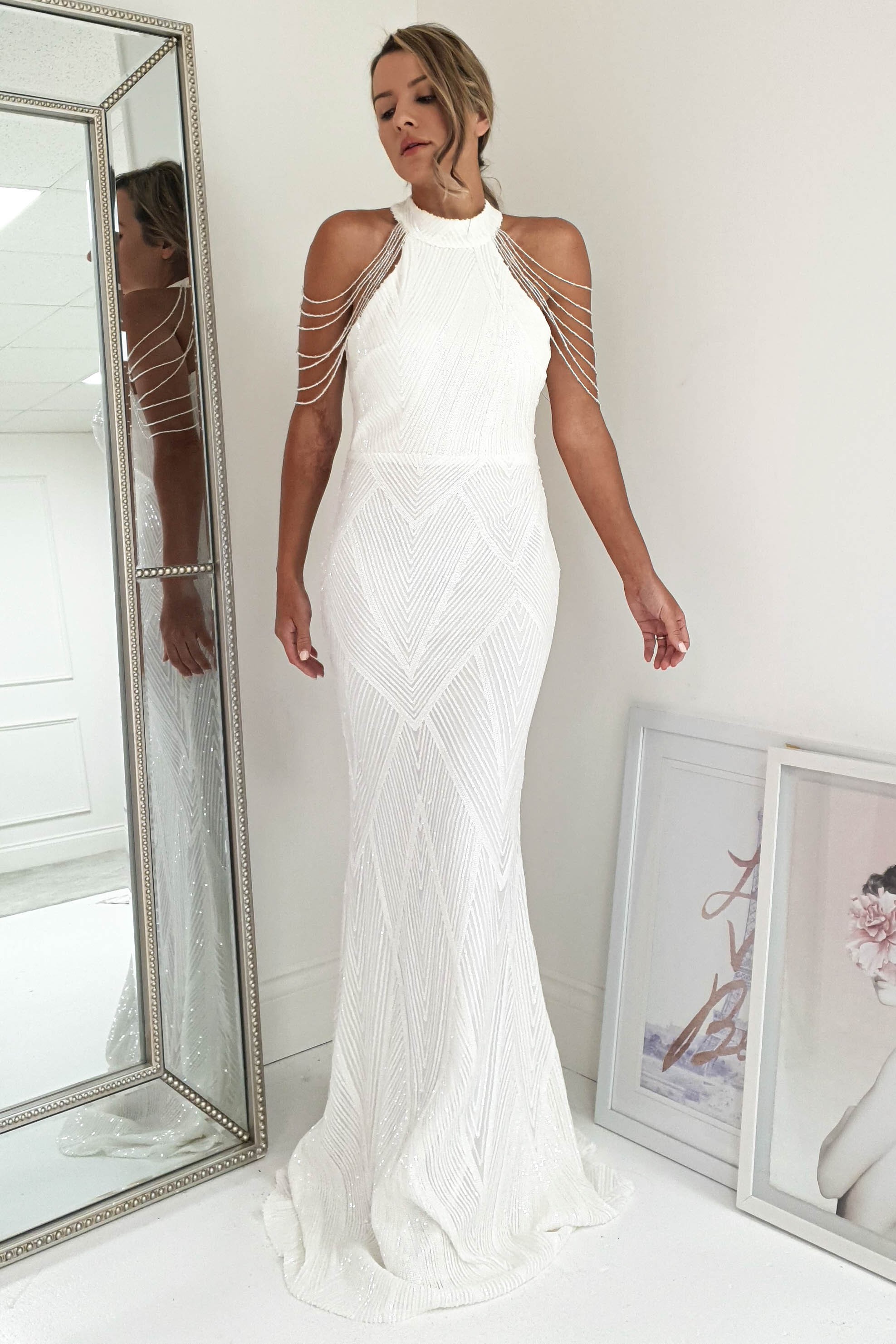 Lucile Verziertes Kleid mit Pailletten | Weiß