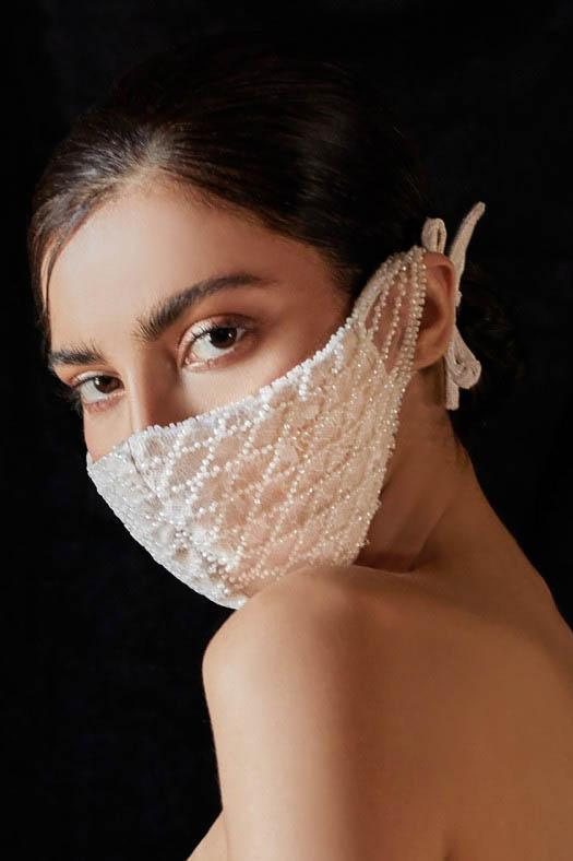 Luxus bestickte Braut Gesichtsmaske | Elfenbein