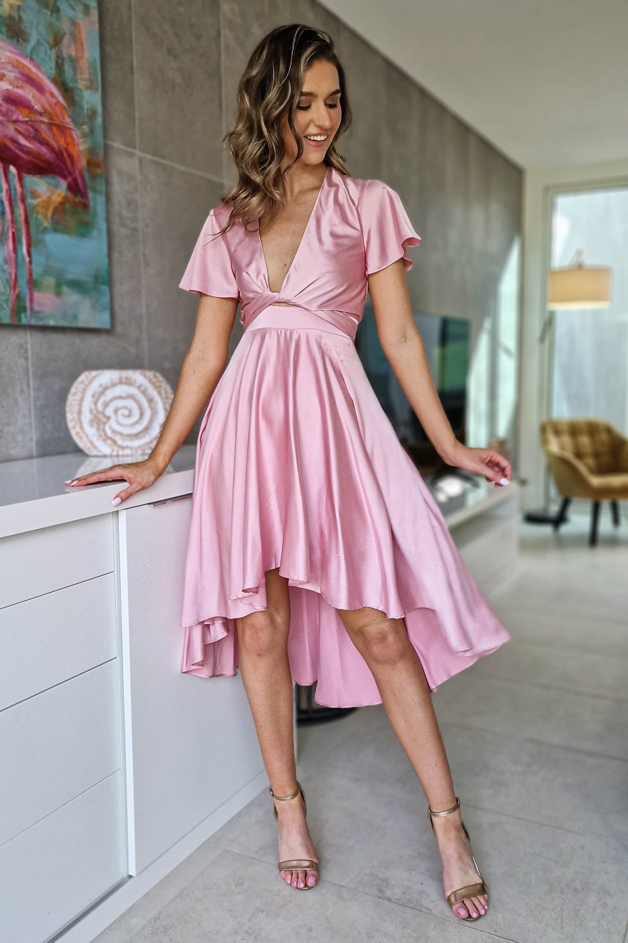 Light pink satin hot sale short dress