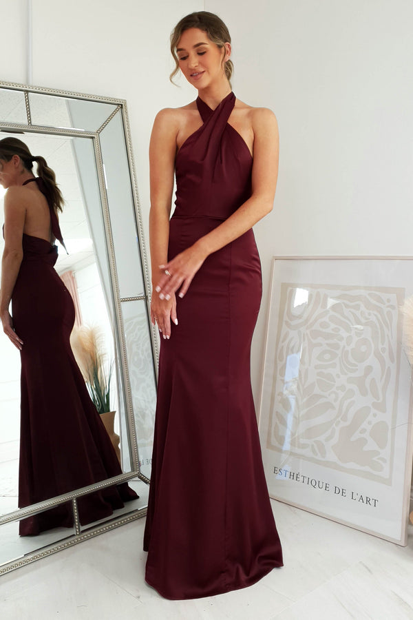 Maxine Silky Maxi Gown | Burgundy