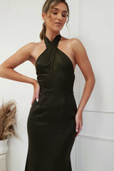 Maxine Silky Maxi Gown | Dark Olive