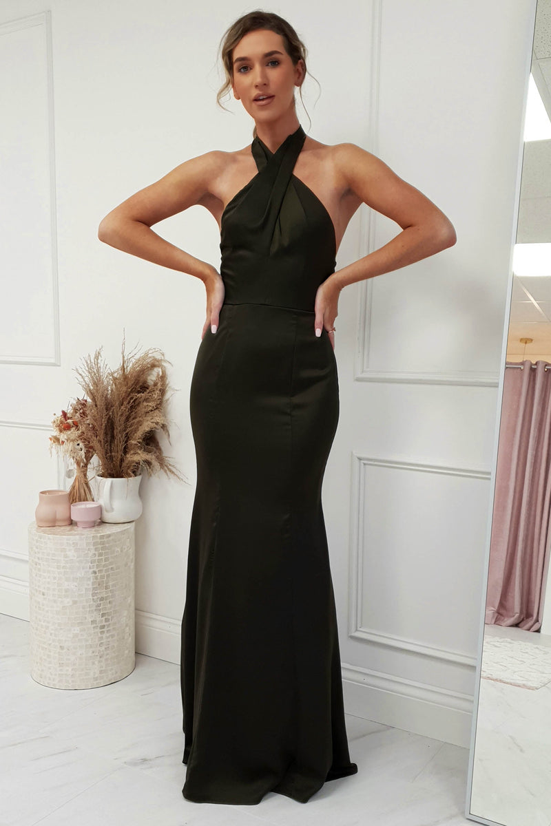 Maxine Silky Maxi Gown | Dark Olive