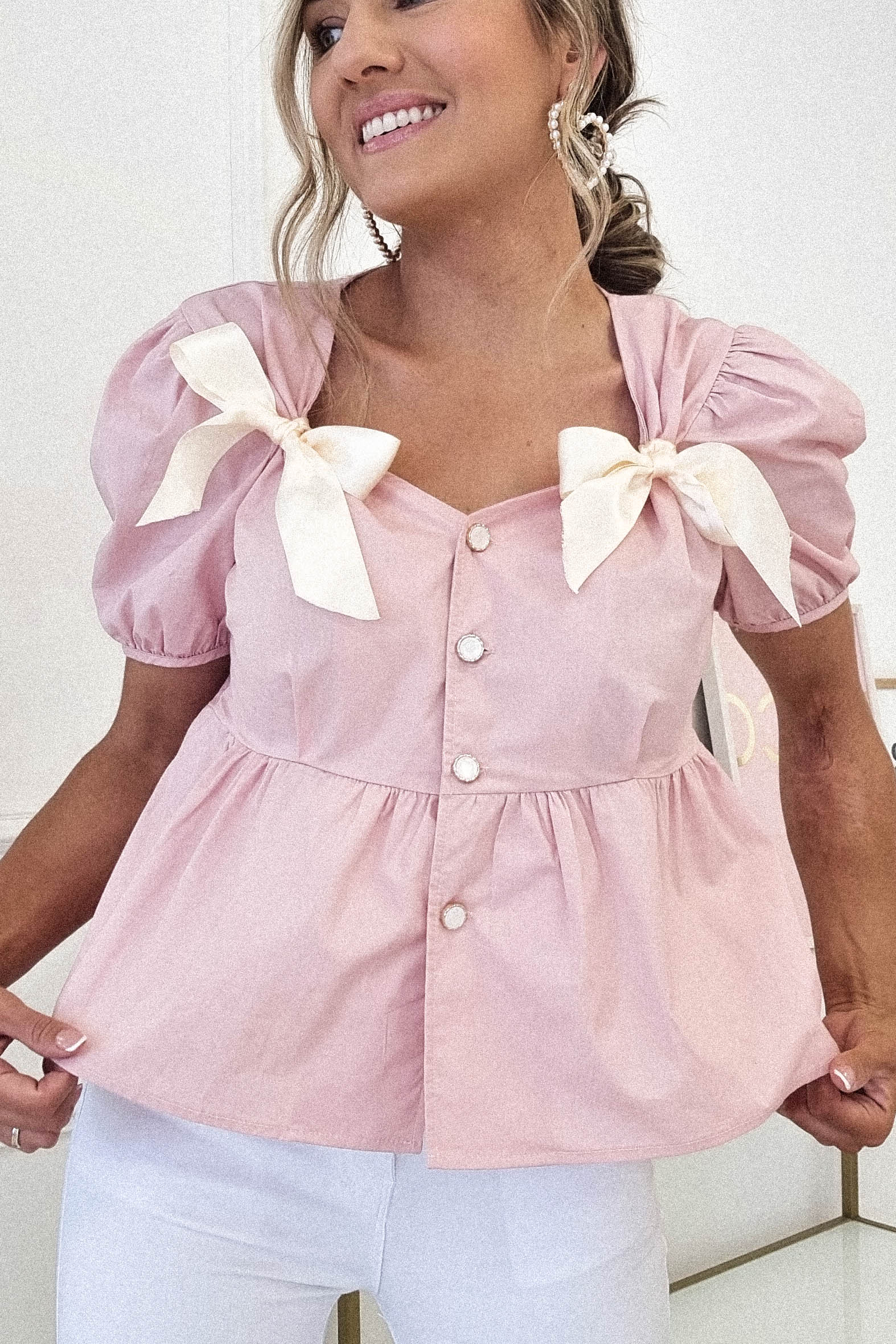 Bluse mit Minnie-Schleife | Rosa