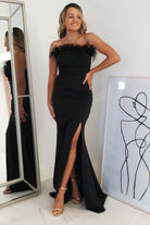 Nalani Feather Detail Gown | Black | Debs & Prom | Formal Gown | Oh Hello Clothing