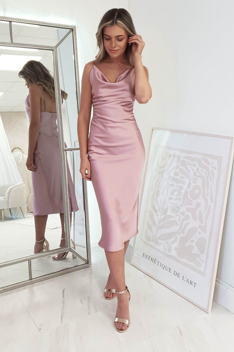 Natalie Satin Cowl Neck Midi Dress | Mauve
