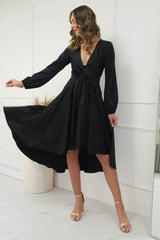 Nicola Satin Tie Front Midi Dress | Black