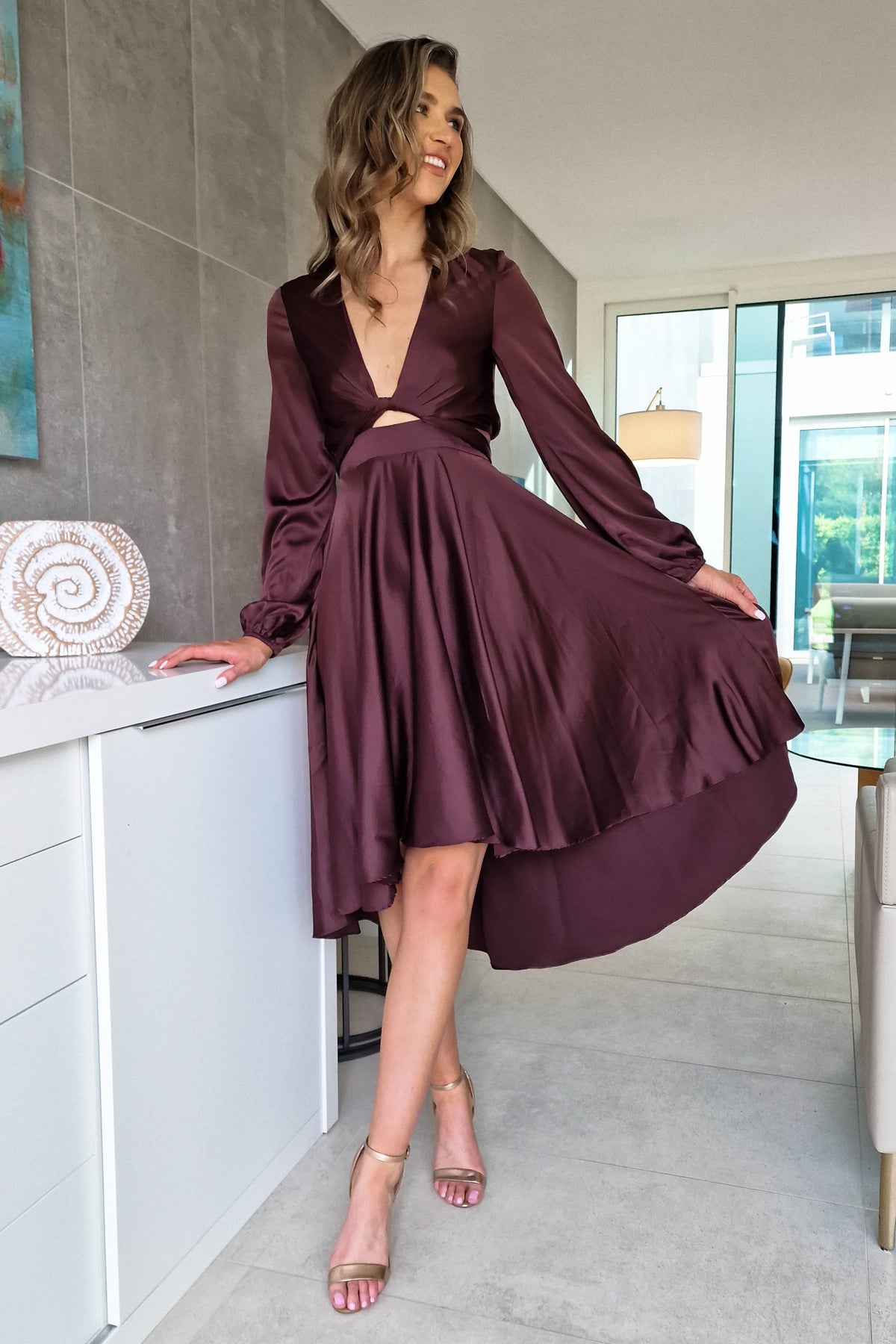 Nicola Satin Tie Front Midi Dress