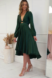 Nicola Satin Tie Front Midi Dress | Emerald Green