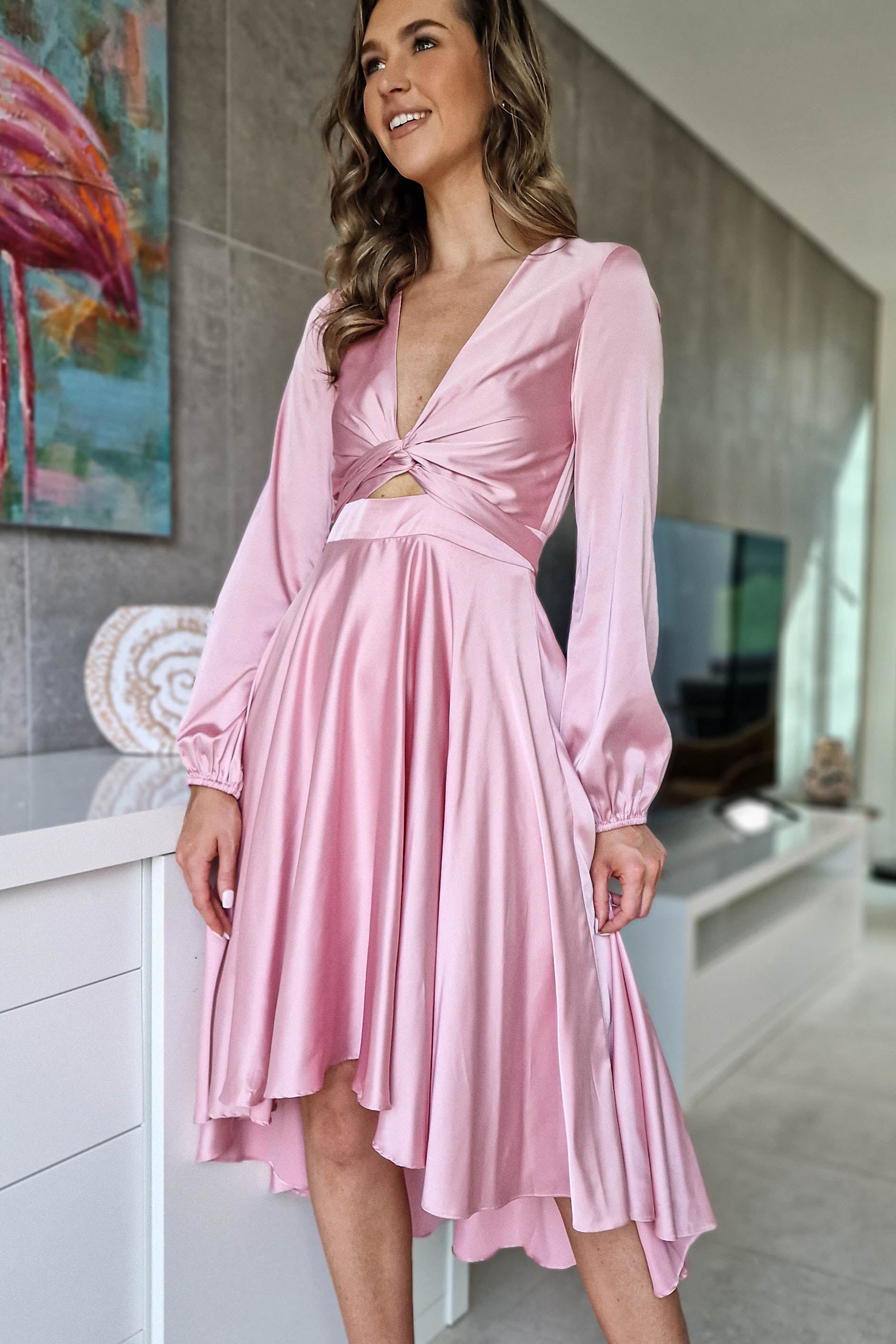 Pink tie front outlet dress