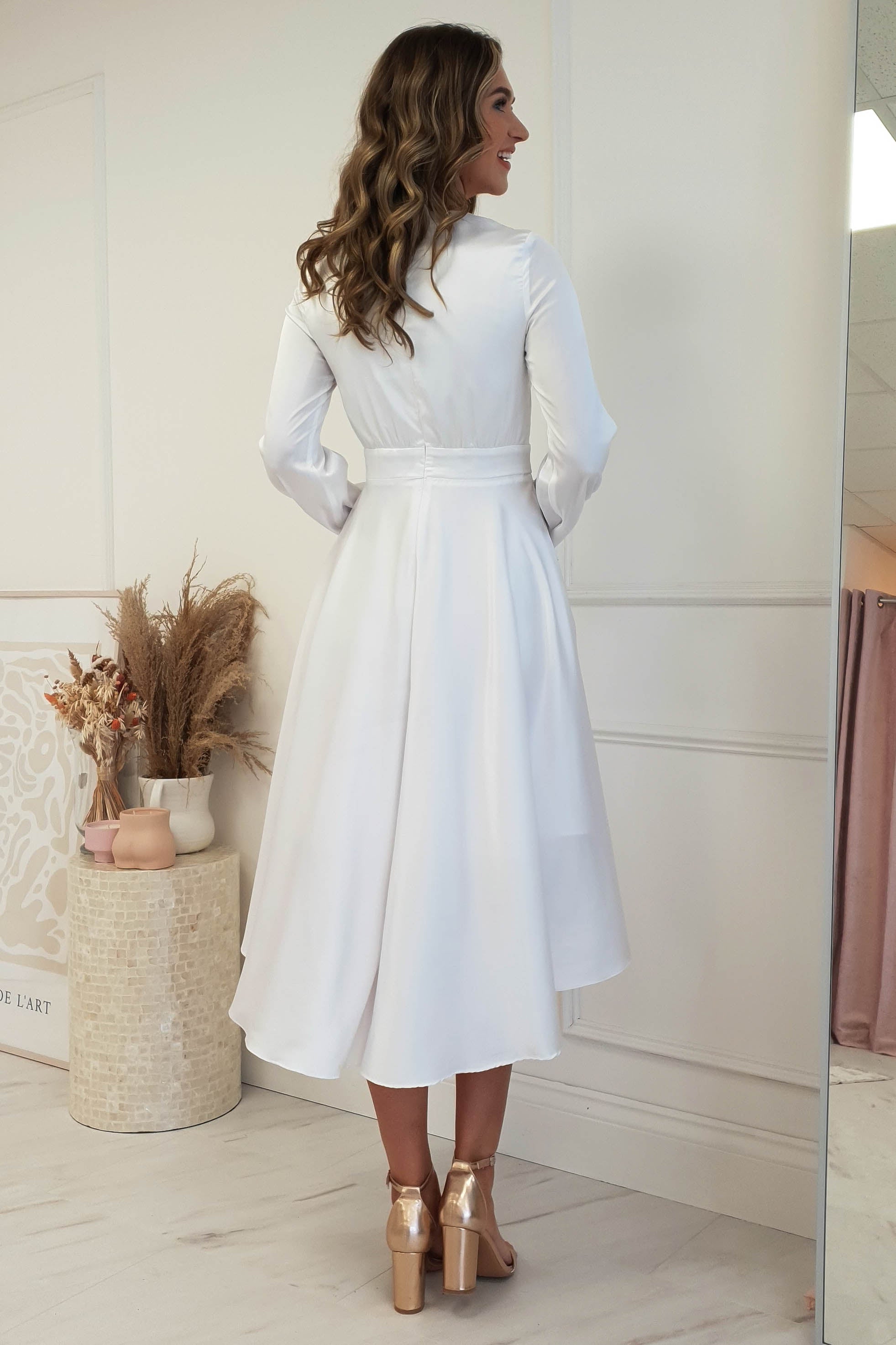 Nicola Satin Tie Front Midi Dress | White