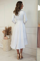 Nicola Satin Tie Front Midi Dress | White | Graduation | Bride To Be Hen Dress | Oh Hello Clothing