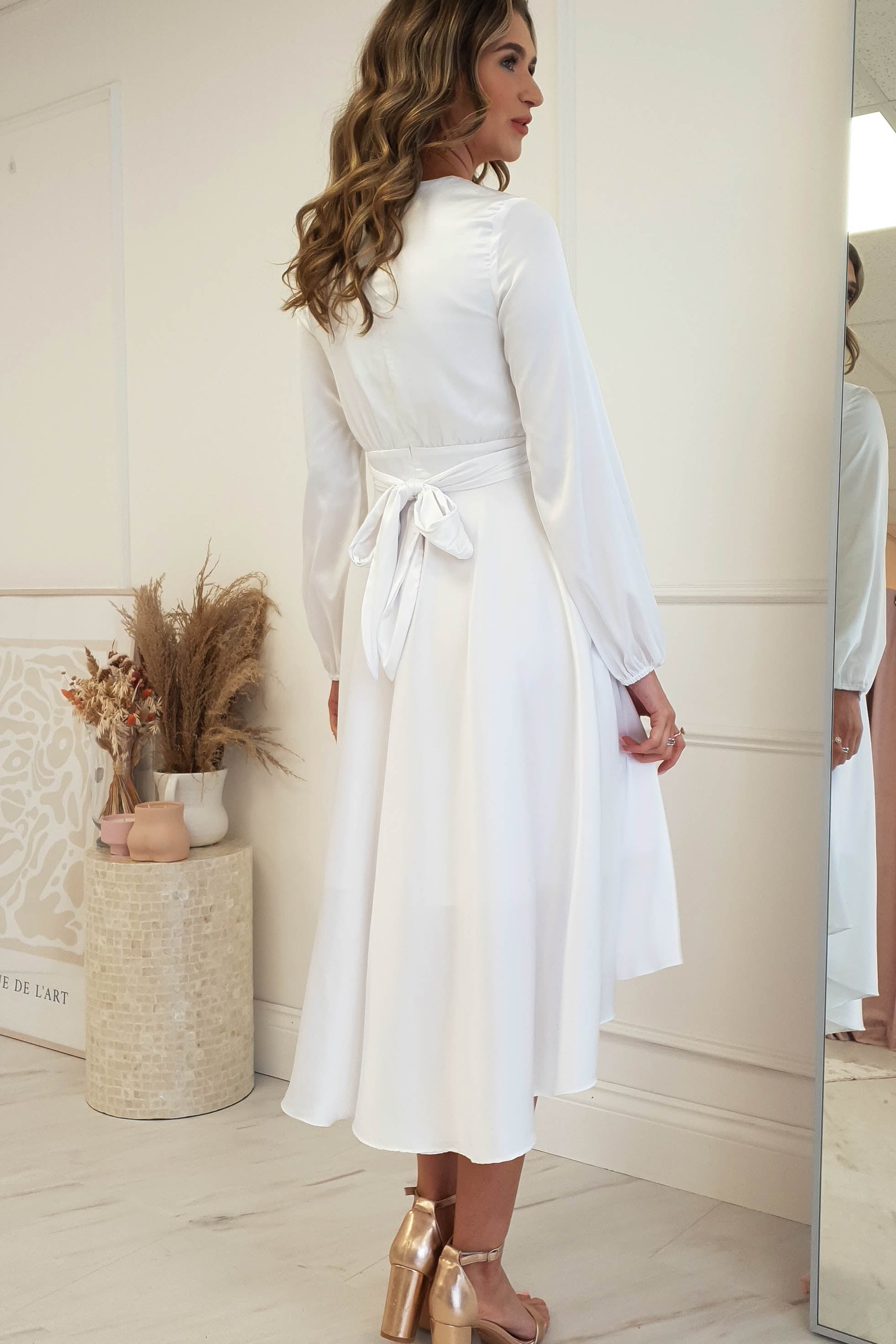 Nicola Satin Tie Front Midi Dress | White