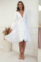 Nicola Satin Tie Front Midi Dress | White | Graduation | Bride To Be Hen Dress | Oh Hello Clothing