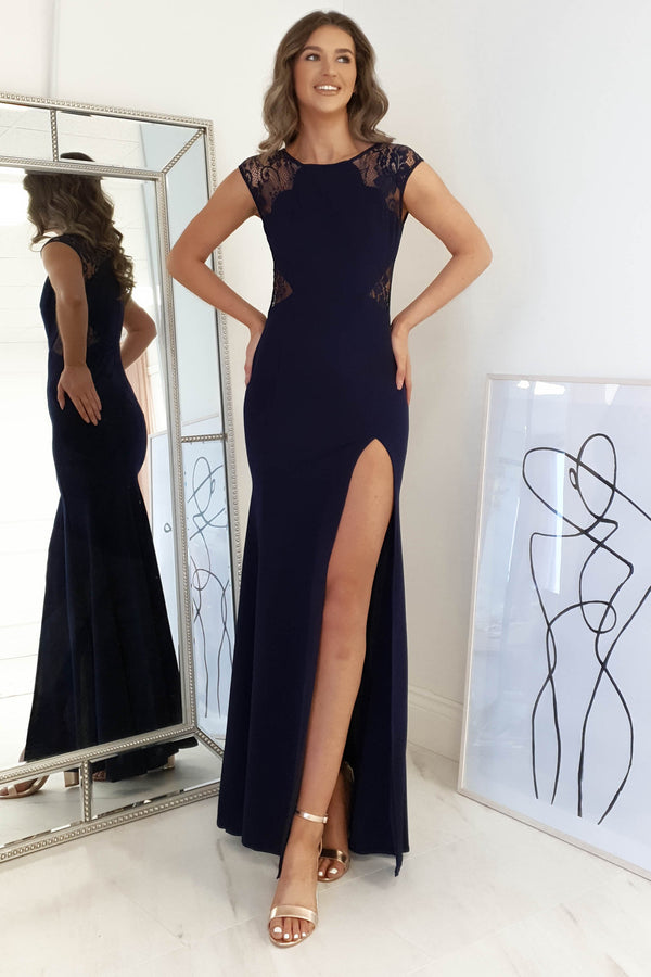 Paulina Lace Detail Gown | Navy