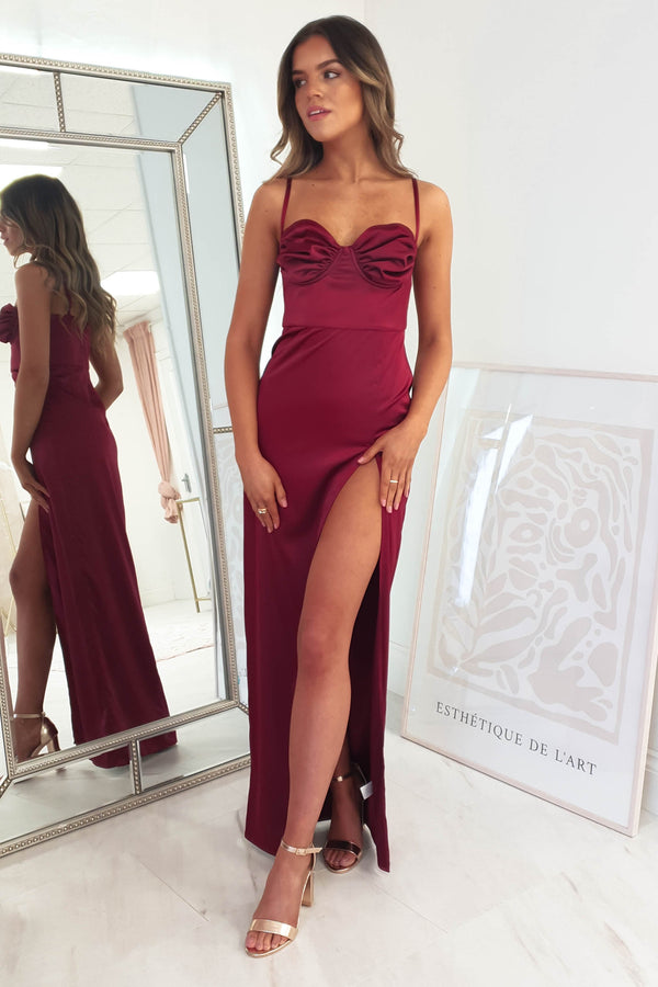 Ravella Soft Satin Maxi Dress | Burgundy
