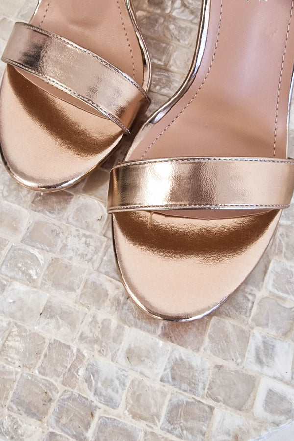 Regina Block Heel Sandals | Rose Gold