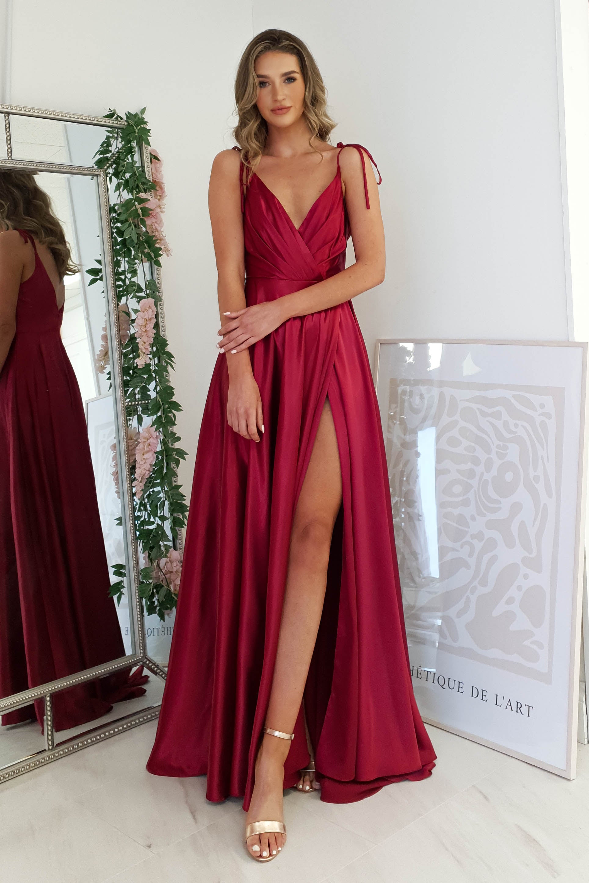 Rio Soft Satin Gown | Burgundy