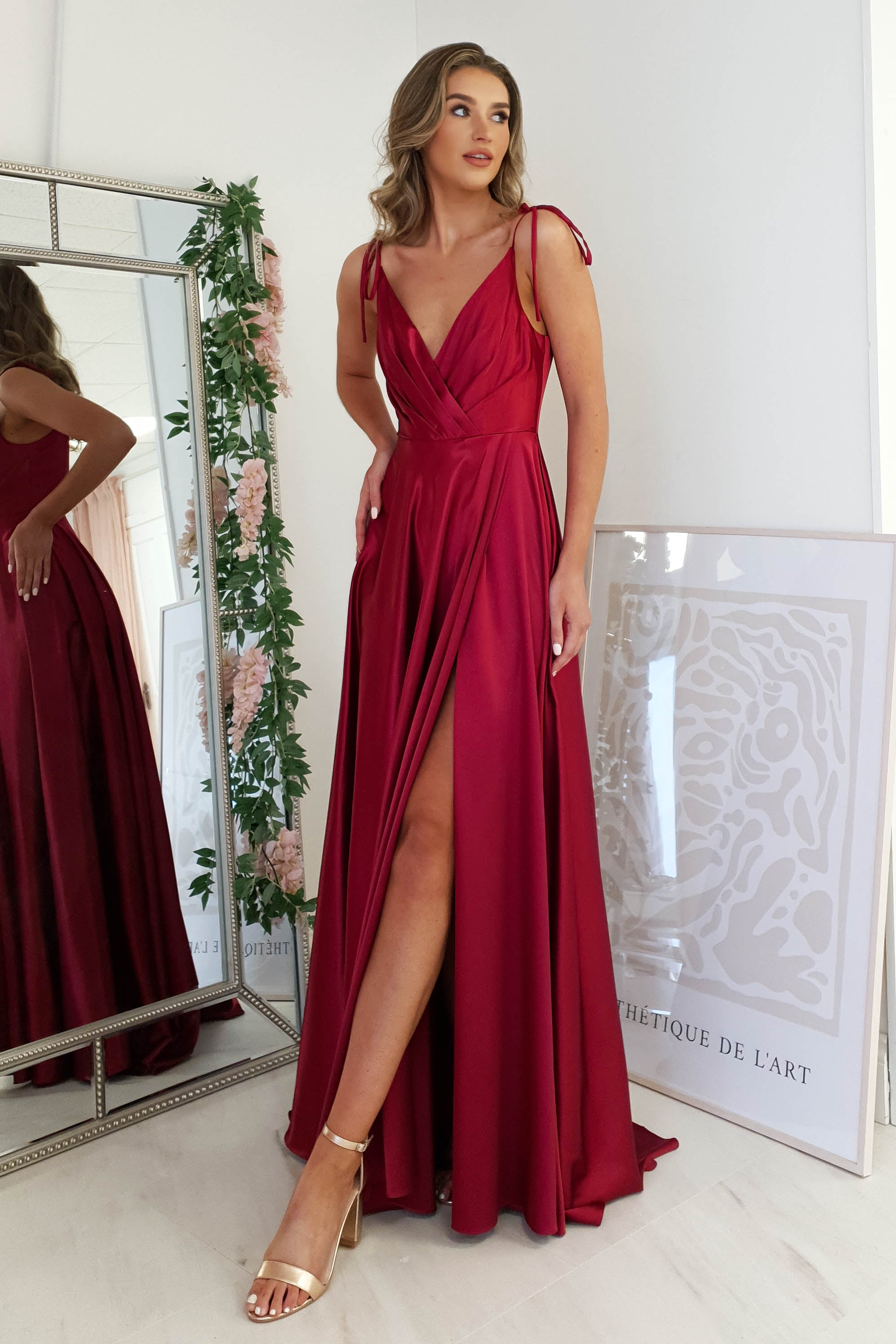 Rio Soft Satin Gown | Burgundy