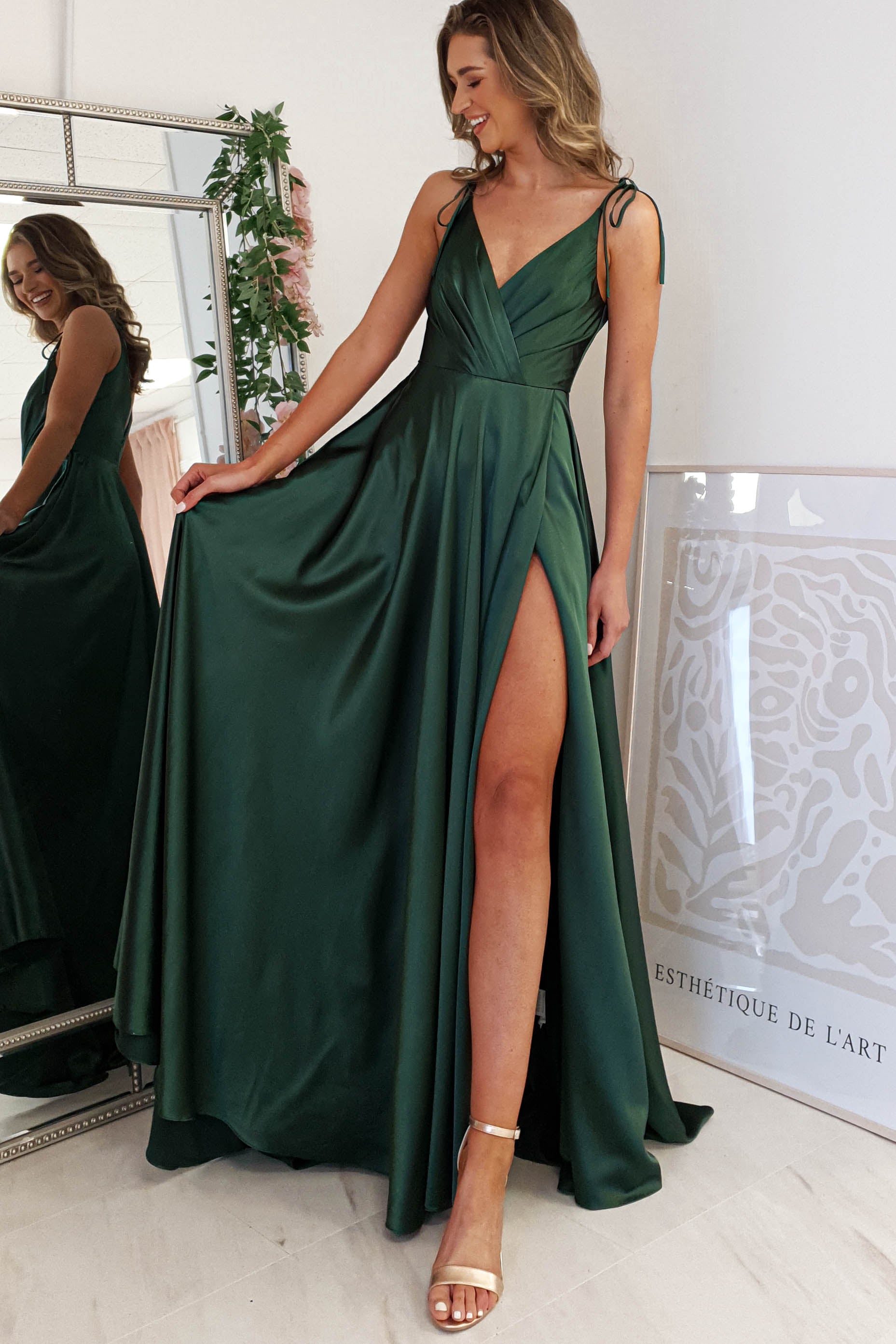 Rio Soft Satin Gown | Emerald Green