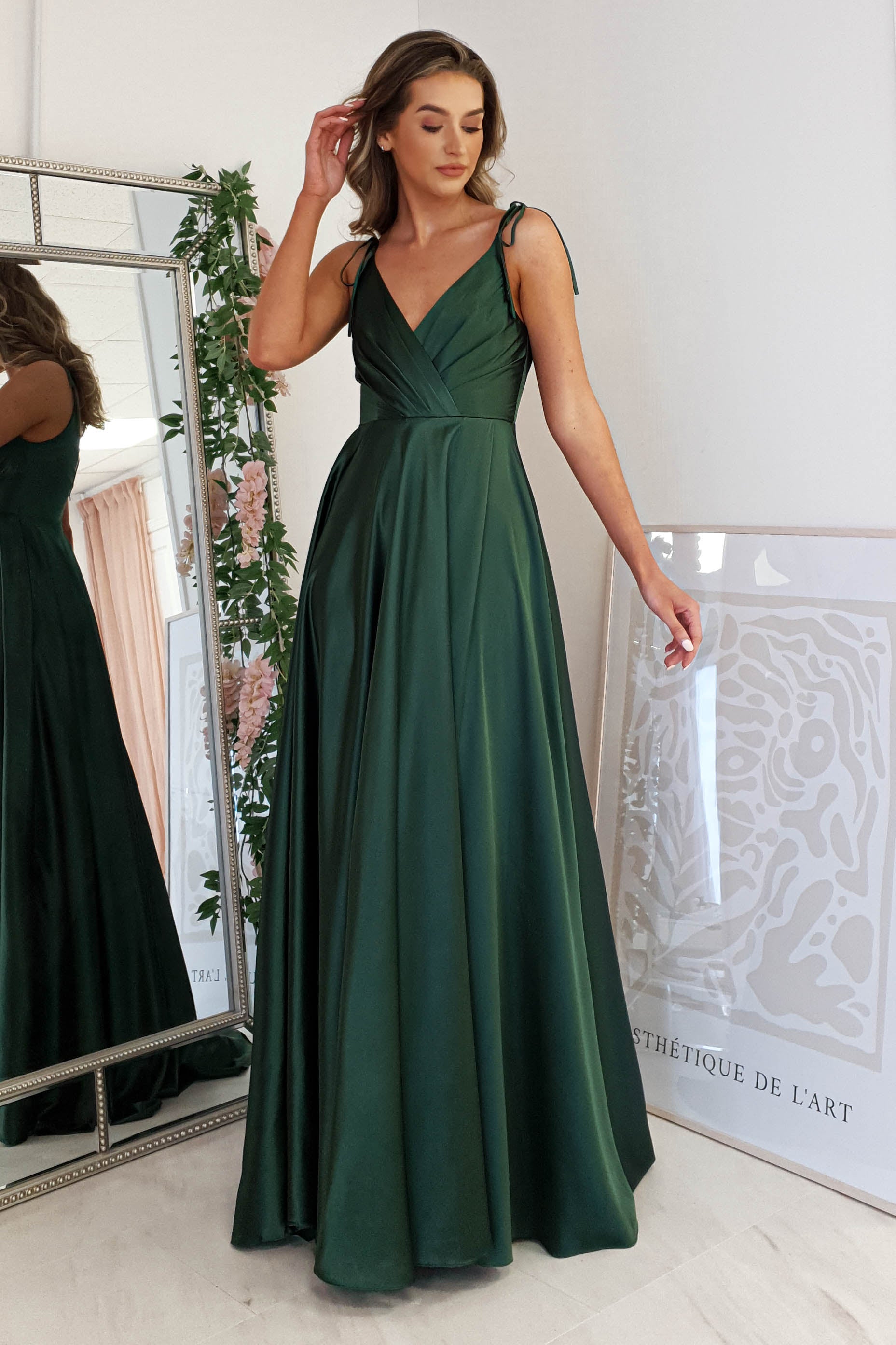 Rio Soft Satin Gown | Emerald Green