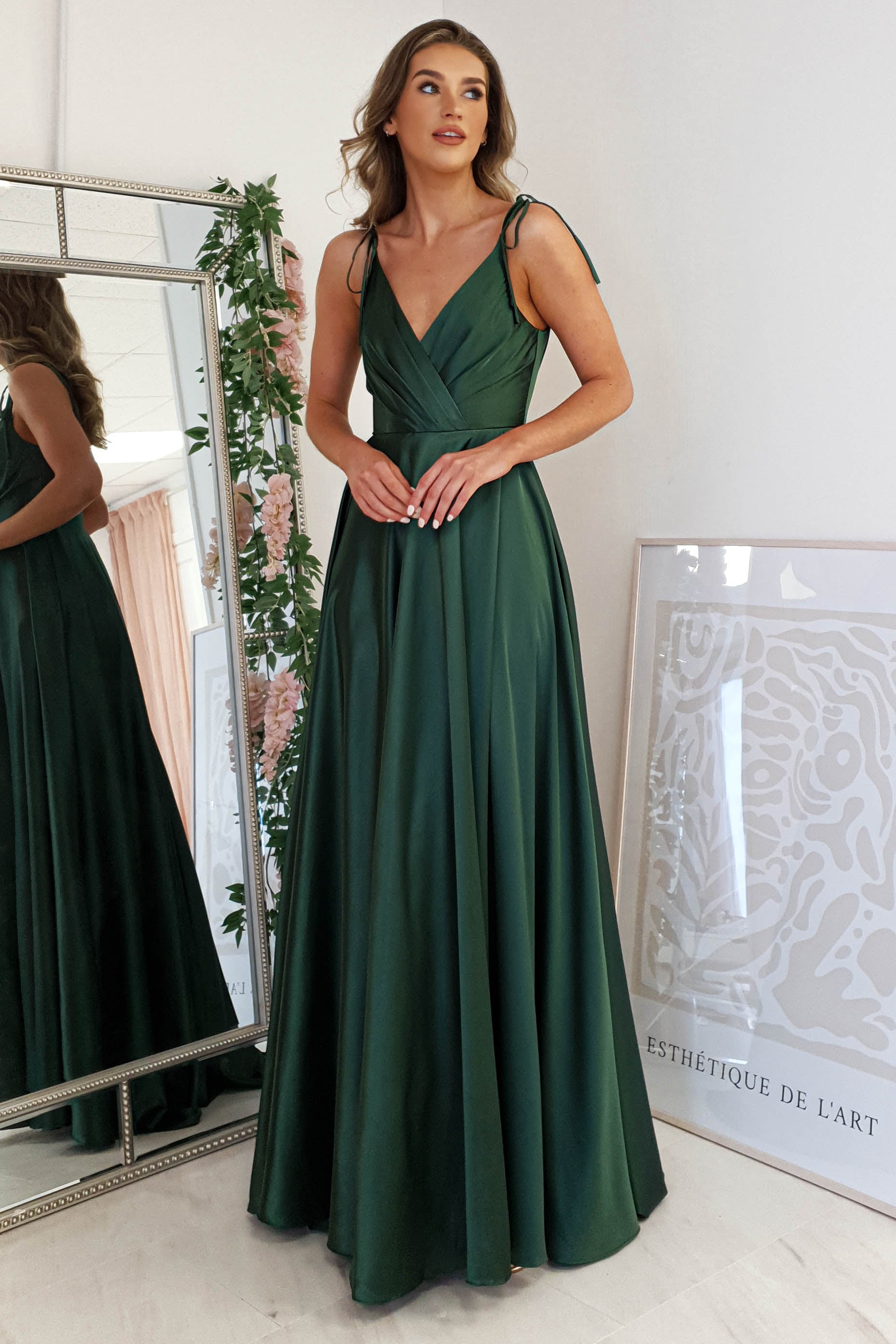 Rio Soft Satin Gown | Emerald Green