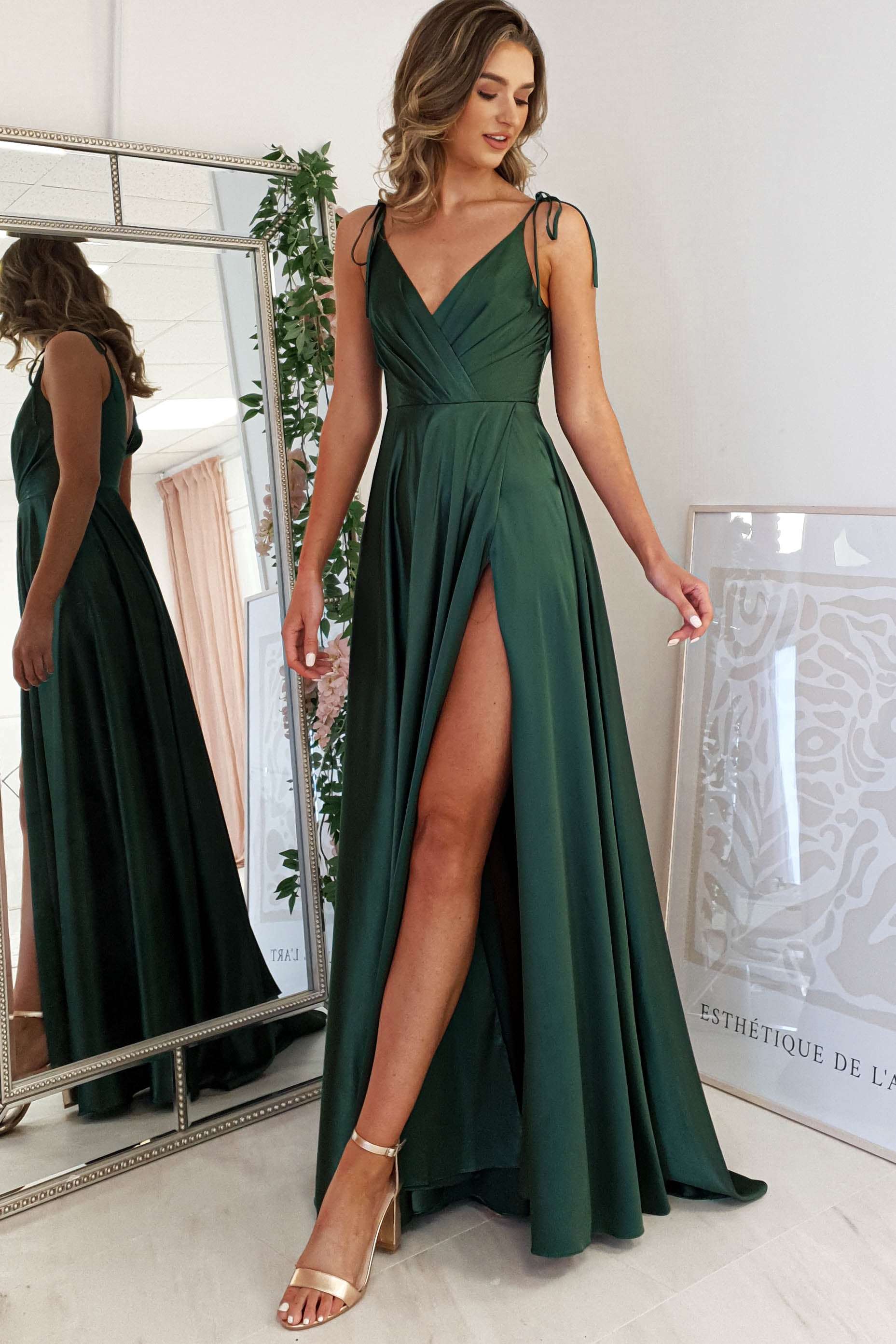 Rio Soft Satin Gown | Emerald Green