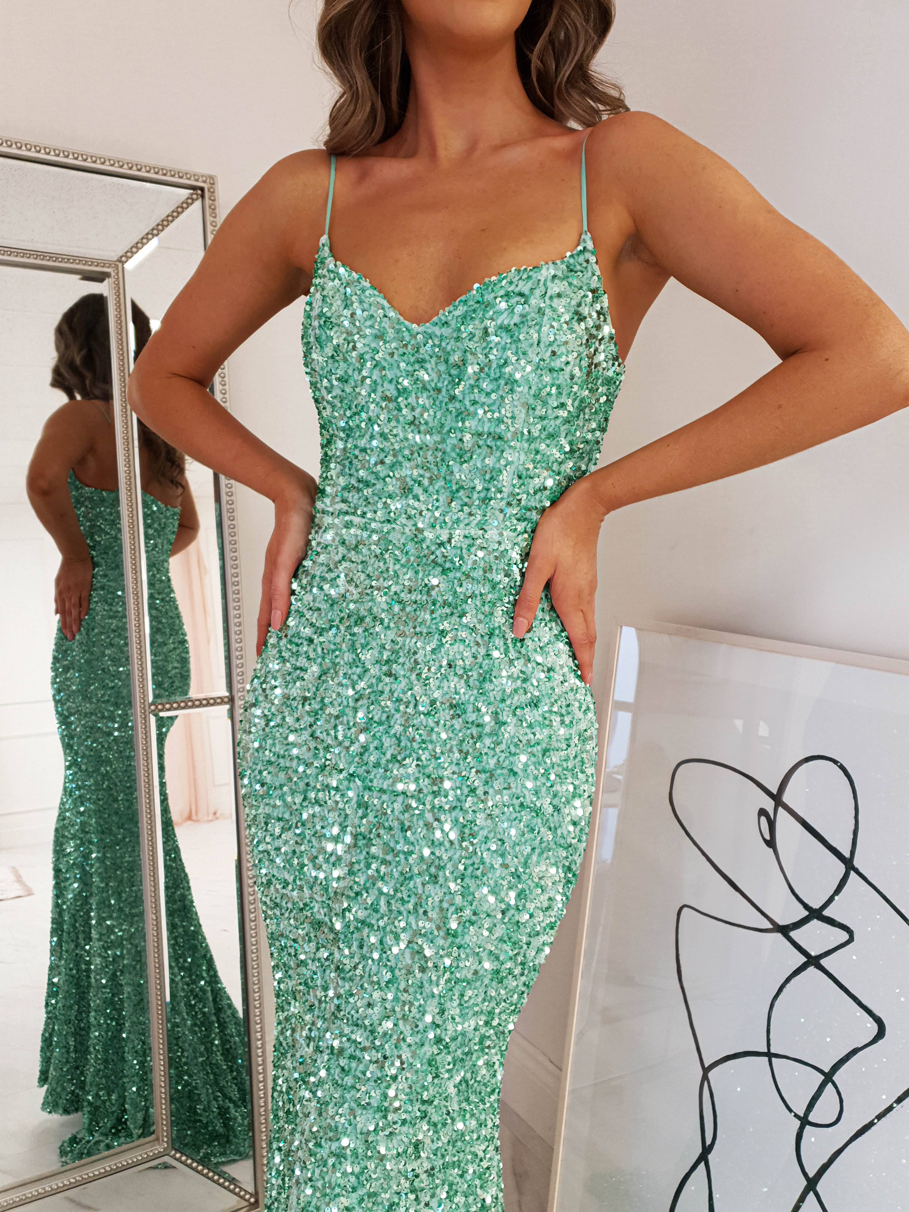Rosia Sequin Mermaid Gown | Mint