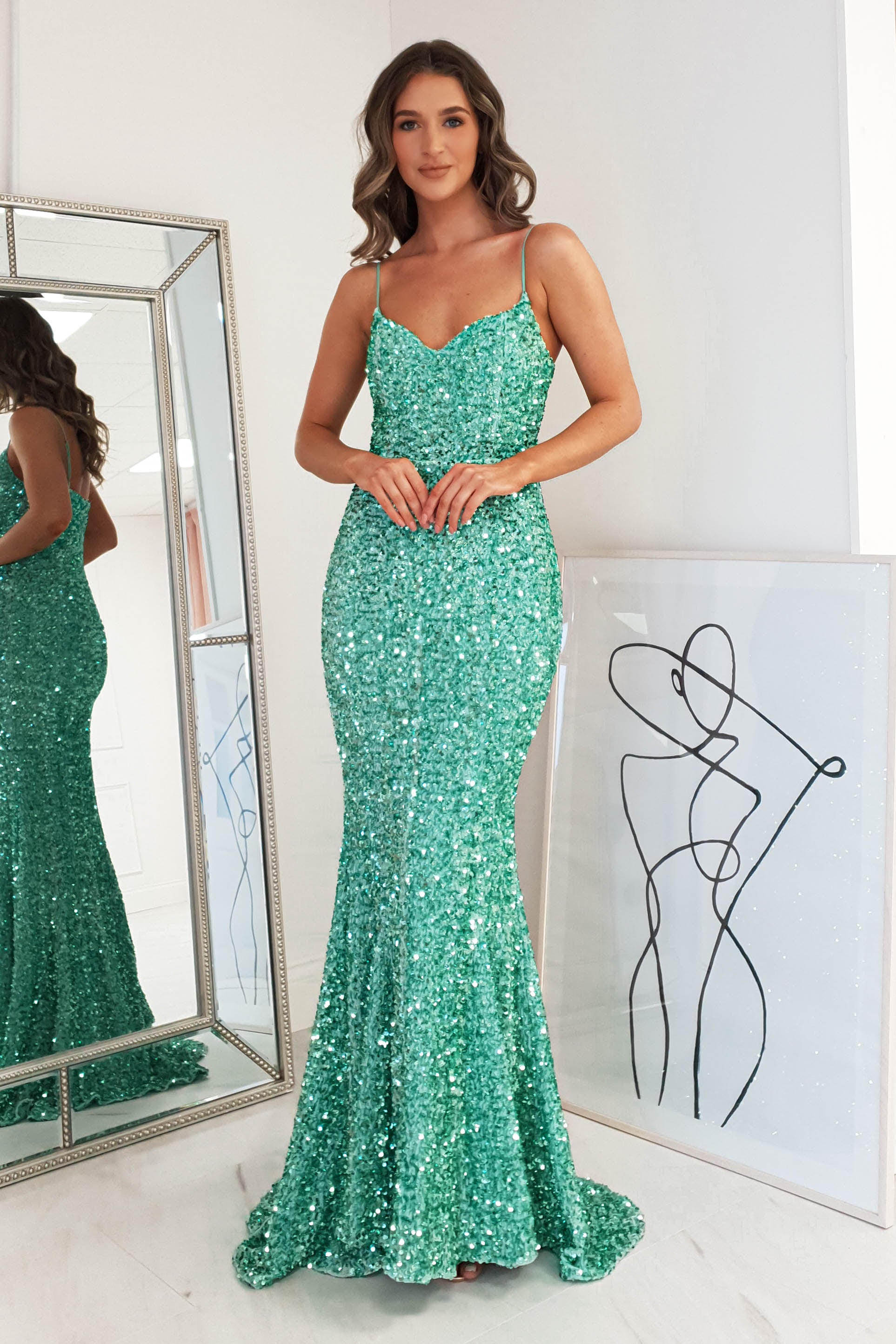 Rosia Sequin Mermaid Gown Mint Oh Hello Clothing