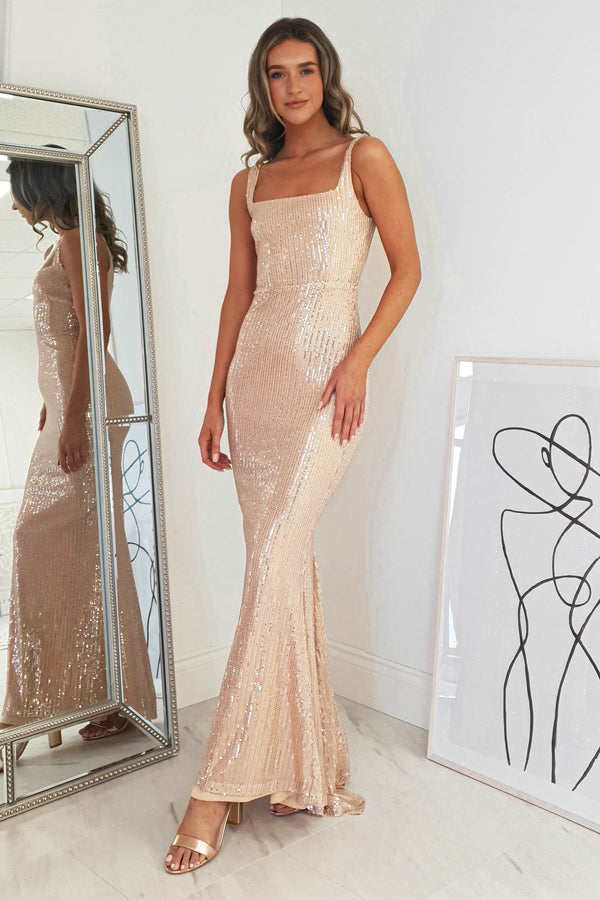 Sabrina Square Neck Gown | Gold