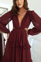 Salma Cut Out Ruffle Maxi | Burgundy