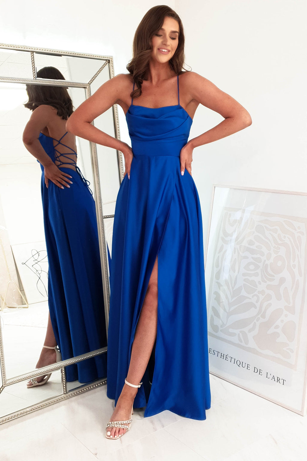 NWT Love Nikki Lew Royal Blue Sleeveless Satin Dress India  Ubuy