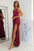 Simone Satin Gown | Burgundy | Debs & Prom | Formal Gown | Oh Hello Clothing