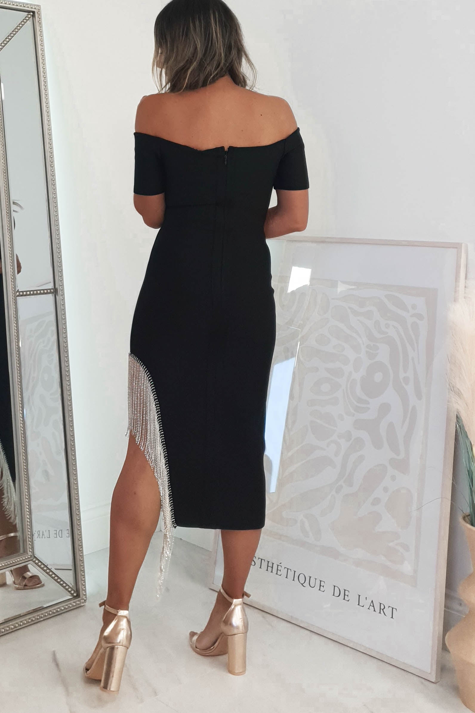 Sloane Embellished Bandage Midi Dress | Black