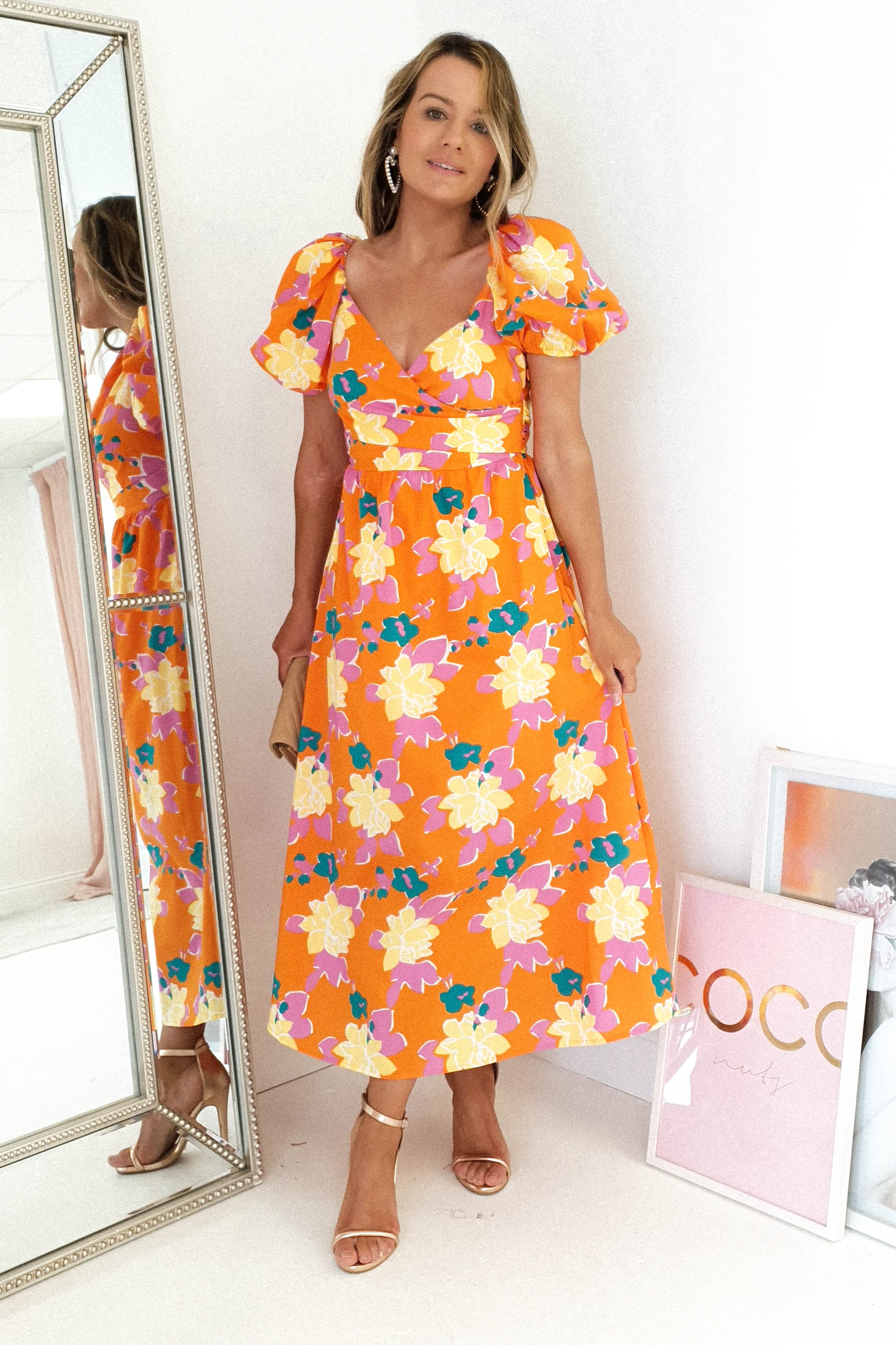 Sweet Flower Midi Dress | Orange