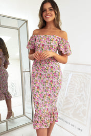 Tallulah Shirring Midi Dress | Mixed Print