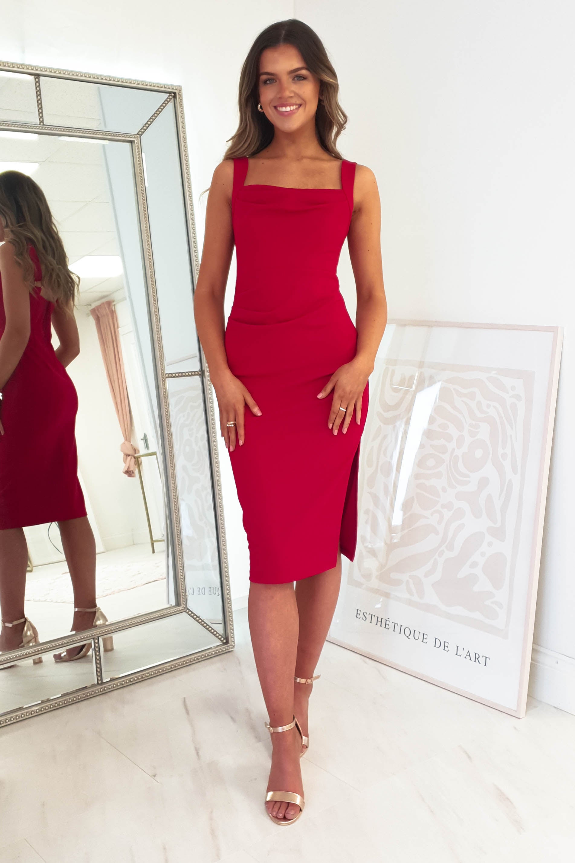 Tassie Midi Bodycon Dress | Red