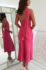 Thalia Soft Satin Midi Dress | Fuchsia