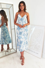 Theo Midi Dress | Blue/White Print