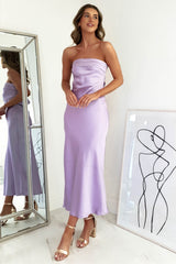 Whitney Satin Strapless Midi Dress | Lilac