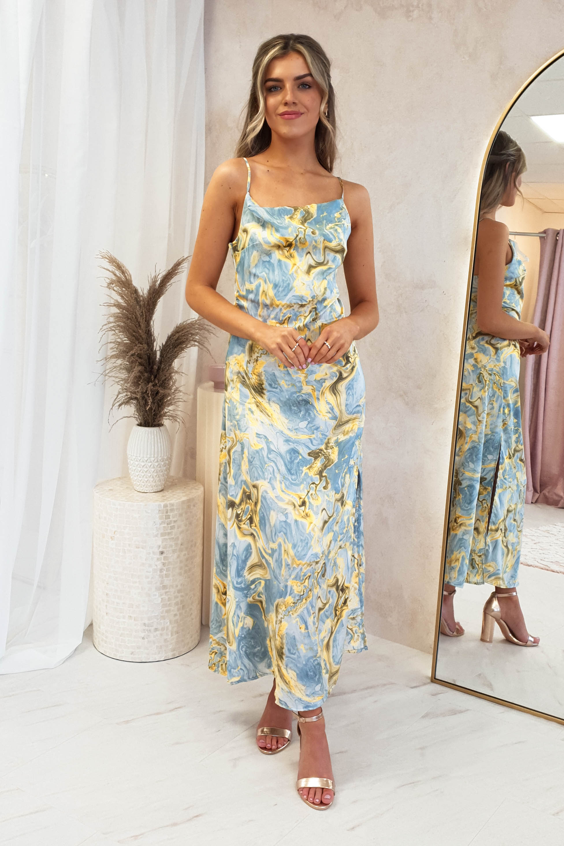 Yelana Marble Print Midi Dress Mixed Print